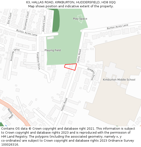 63, HALLAS ROAD, KIRKBURTON, HUDDERSFIELD, HD8 0QQ: Location map and indicative extent of plot