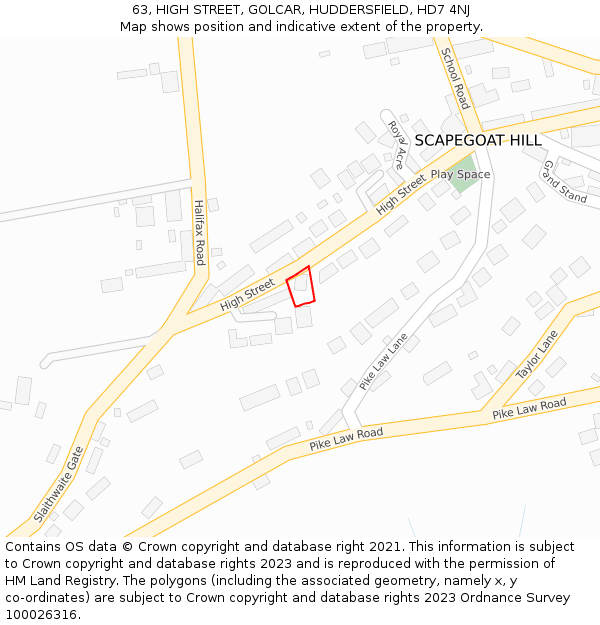 63, HIGH STREET, GOLCAR, HUDDERSFIELD, HD7 4NJ: Location map and indicative extent of plot