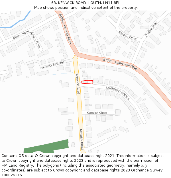 63, KENWICK ROAD, LOUTH, LN11 8EL: Location map and indicative extent of plot