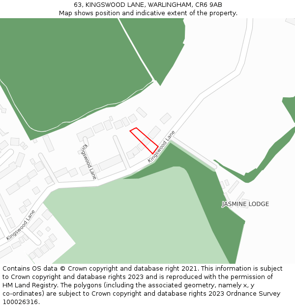 63, KINGSWOOD LANE, WARLINGHAM, CR6 9AB: Location map and indicative extent of plot