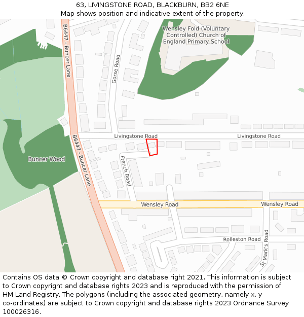 63, LIVINGSTONE ROAD, BLACKBURN, BB2 6NE: Location map and indicative extent of plot