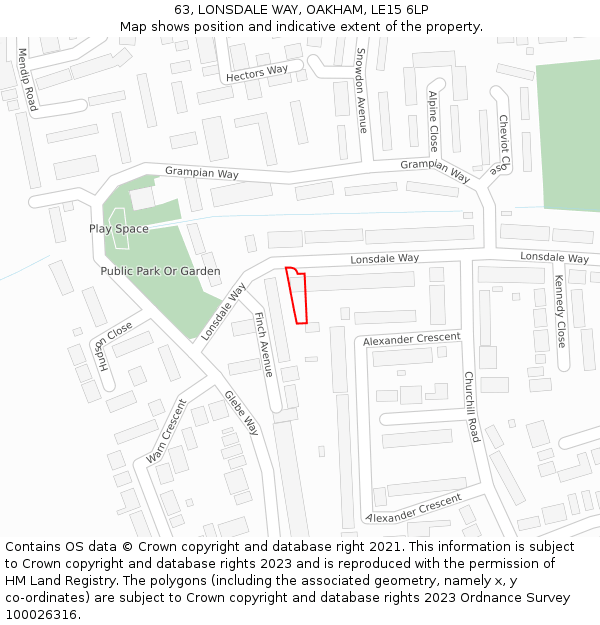 63, LONSDALE WAY, OAKHAM, LE15 6LP: Location map and indicative extent of plot