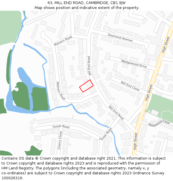 63, MILL END ROAD, CAMBRIDGE, CB1 9JW: Location map and indicative extent of plot