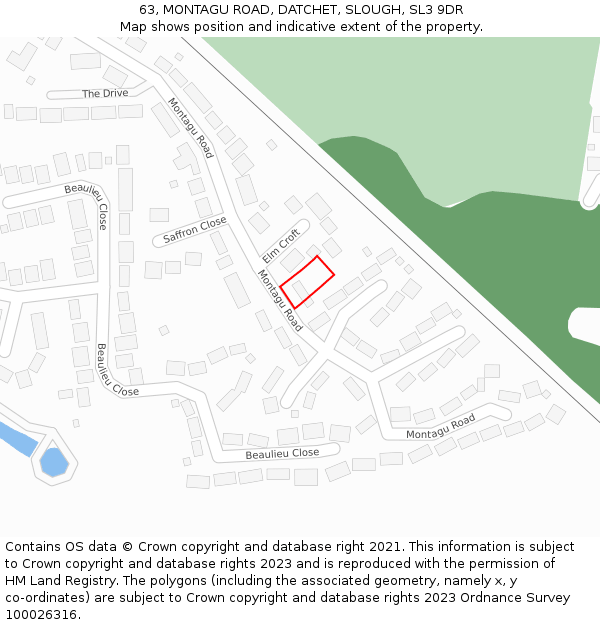 63, MONTAGU ROAD, DATCHET, SLOUGH, SL3 9DR: Location map and indicative extent of plot