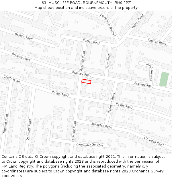 63, MUSCLIFFE ROAD, BOURNEMOUTH, BH9 1PZ: Location map and indicative extent of plot