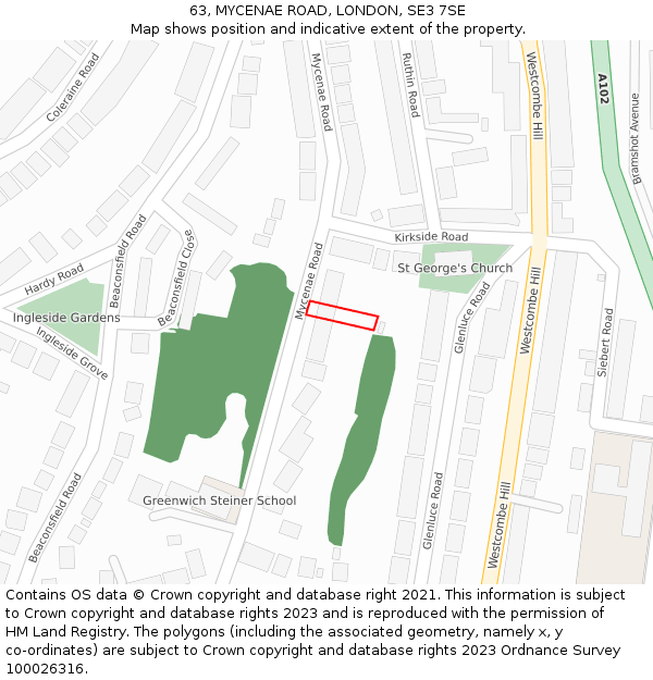 63, MYCENAE ROAD, LONDON, SE3 7SE: Location map and indicative extent of plot