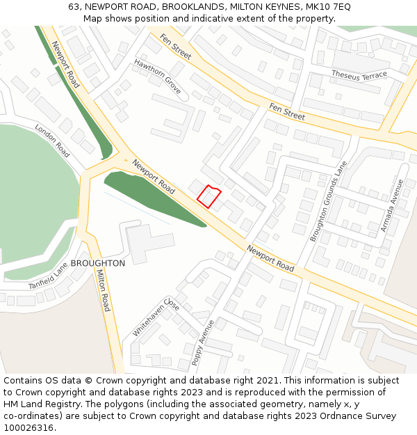 63, NEWPORT ROAD, BROOKLANDS, MILTON KEYNES, MK10 7EQ: Location map and indicative extent of plot