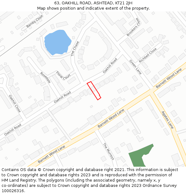 63, OAKHILL ROAD, ASHTEAD, KT21 2JH: Location map and indicative extent of plot