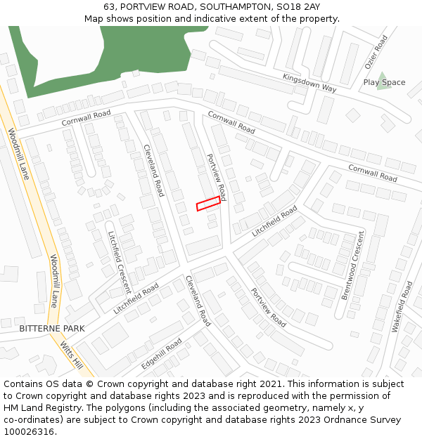 63, PORTVIEW ROAD, SOUTHAMPTON, SO18 2AY: Location map and indicative extent of plot