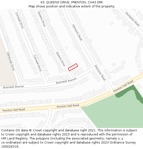 63, QUEENS DRIVE, PRENTON, CH43 0RR: Location map and indicative extent of plot