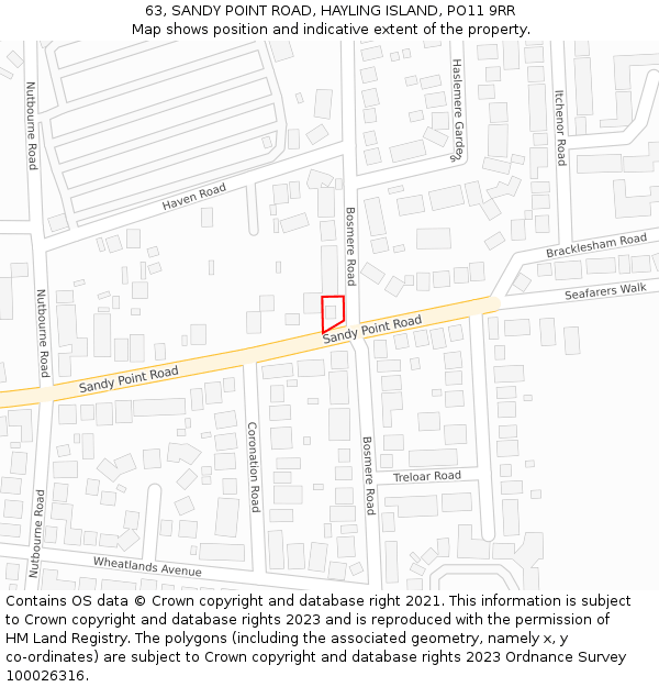 63, SANDY POINT ROAD, HAYLING ISLAND, PO11 9RR: Location map and indicative extent of plot