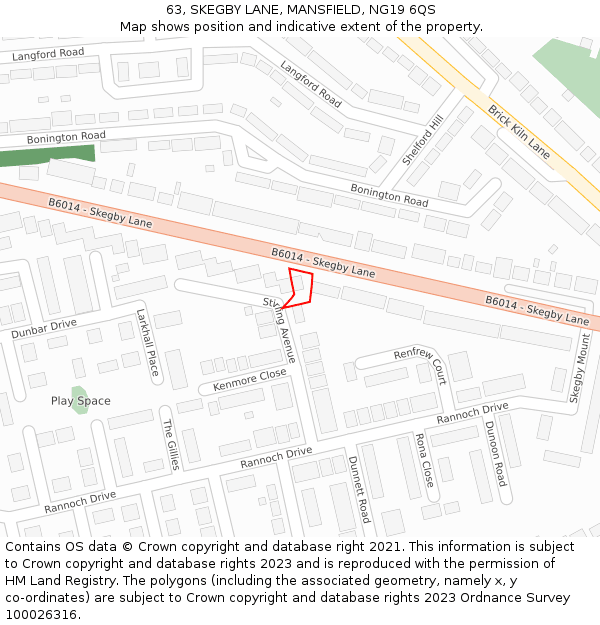 63, SKEGBY LANE, MANSFIELD, NG19 6QS: Location map and indicative extent of plot