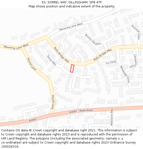 63, SORREL WAY, GILLINGHAM, SP8 4TP: Location map and indicative extent of plot