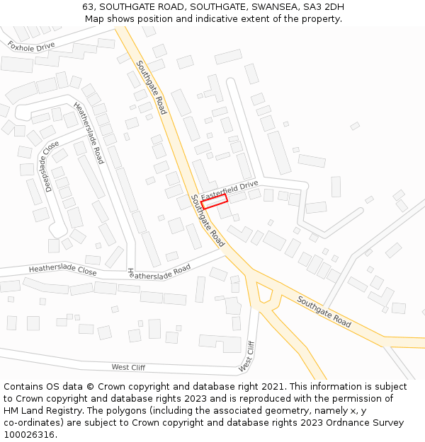 63, SOUTHGATE ROAD, SOUTHGATE, SWANSEA, SA3 2DH: Location map and indicative extent of plot