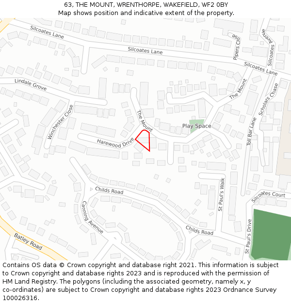 63, THE MOUNT, WRENTHORPE, WAKEFIELD, WF2 0BY: Location map and indicative extent of plot