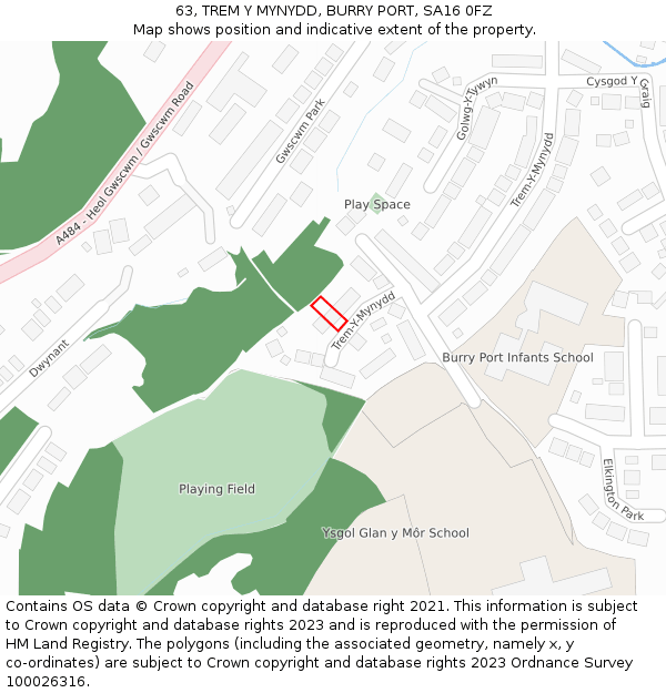 63, TREM Y MYNYDD, BURRY PORT, SA16 0FZ: Location map and indicative extent of plot