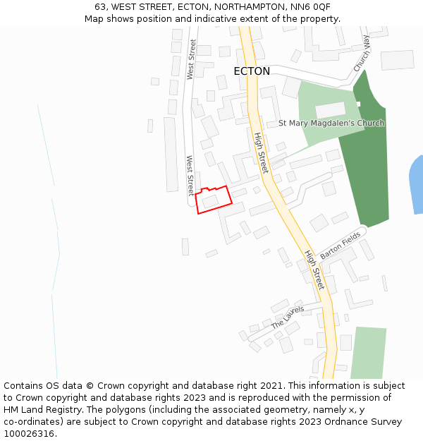 63, WEST STREET, ECTON, NORTHAMPTON, NN6 0QF: Location map and indicative extent of plot