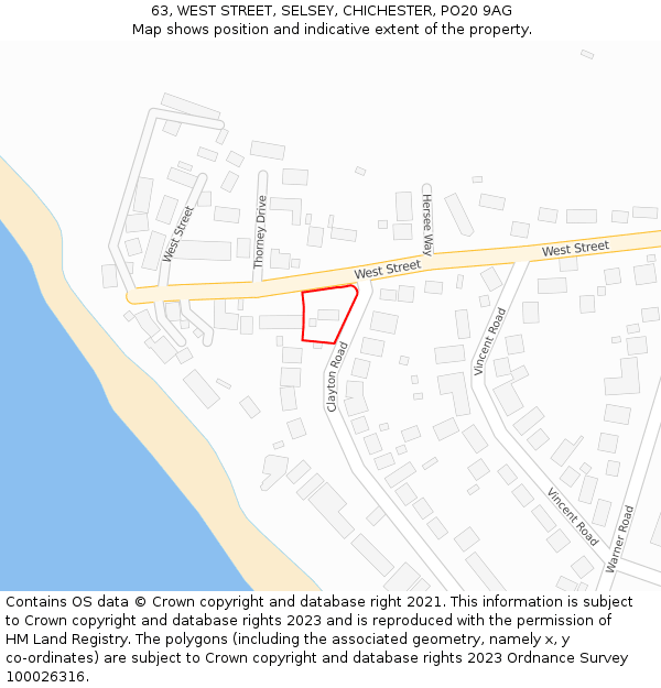 63, WEST STREET, SELSEY, CHICHESTER, PO20 9AG: Location map and indicative extent of plot