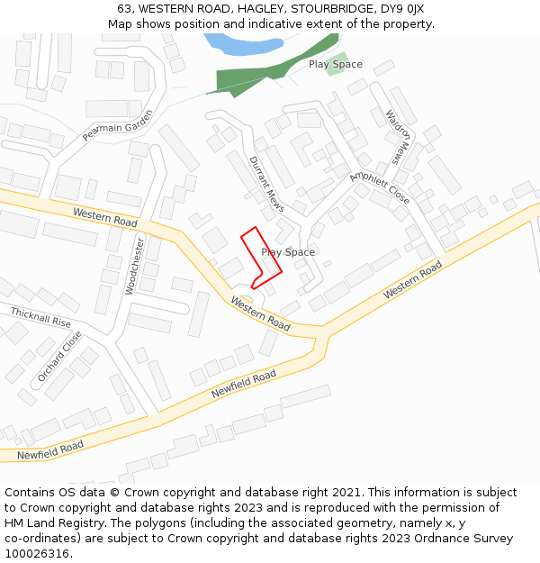 63, WESTERN ROAD, HAGLEY, STOURBRIDGE, DY9 0JX: Location map and indicative extent of plot