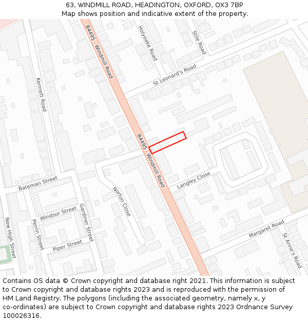 63, WINDMILL ROAD, HEADINGTON, OXFORD, OX3 7BP: Location map and indicative extent of plot