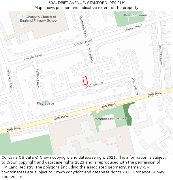 63A, DRIFT AVENUE, STAMFORD, PE9 1UY: Location map and indicative extent of plot