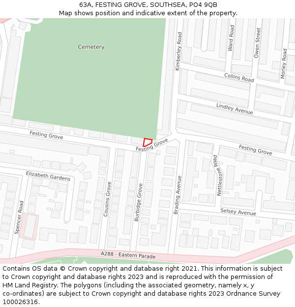 63A, FESTING GROVE, SOUTHSEA, PO4 9QB: Location map and indicative extent of plot