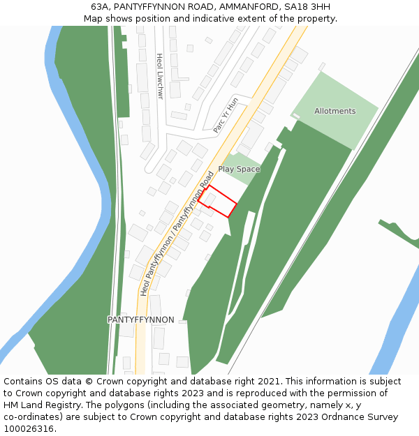 63A, PANTYFFYNNON ROAD, AMMANFORD, SA18 3HH: Location map and indicative extent of plot