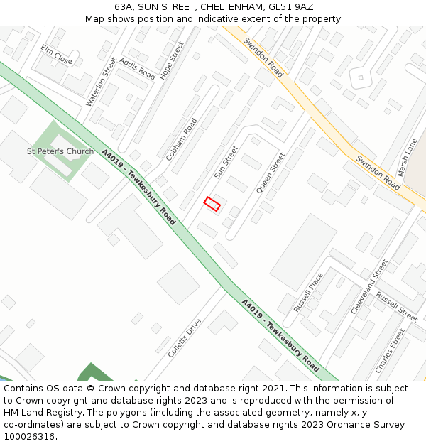 63A, SUN STREET, CHELTENHAM, GL51 9AZ: Location map and indicative extent of plot