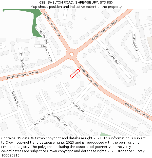 63B, SHELTON ROAD, SHREWSBURY, SY3 8SX: Location map and indicative extent of plot