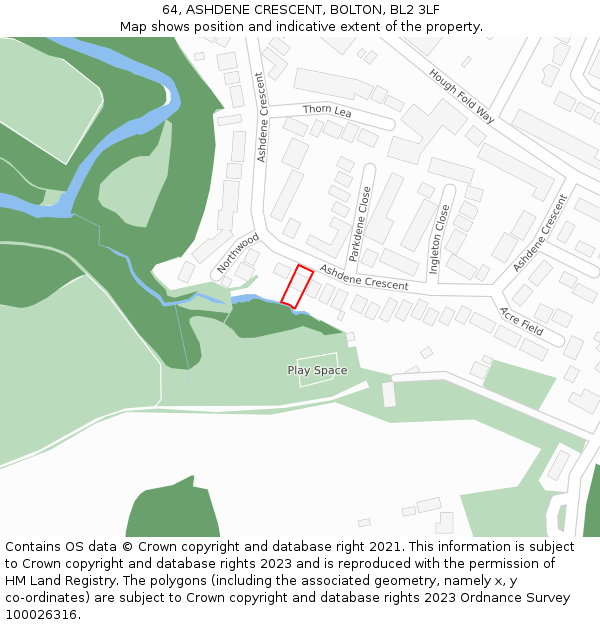 64, ASHDENE CRESCENT, BOLTON, BL2 3LF: Location map and indicative extent of plot