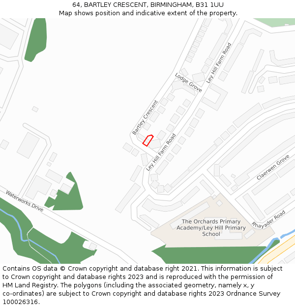 64, BARTLEY CRESCENT, BIRMINGHAM, B31 1UU: Location map and indicative extent of plot