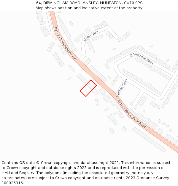 64, BIRMINGHAM ROAD, ANSLEY, NUNEATON, CV10 9PS: Location map and indicative extent of plot