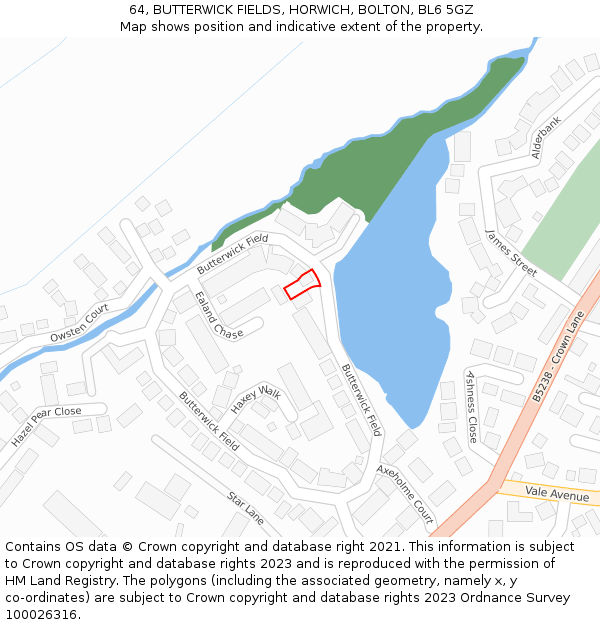 64, BUTTERWICK FIELDS, HORWICH, BOLTON, BL6 5GZ: Location map and indicative extent of plot