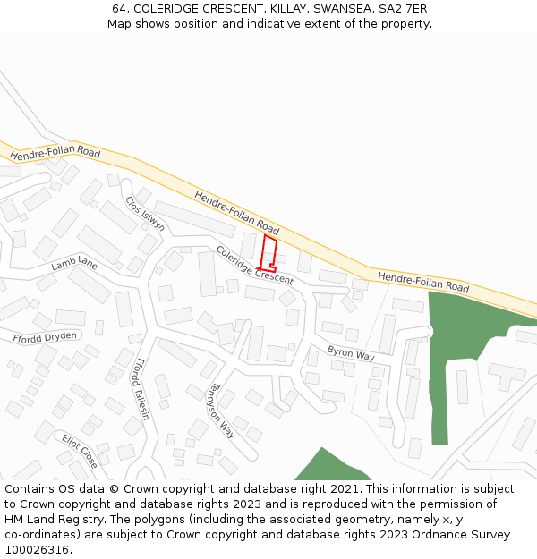 64, COLERIDGE CRESCENT, KILLAY, SWANSEA, SA2 7ER: Location map and indicative extent of plot