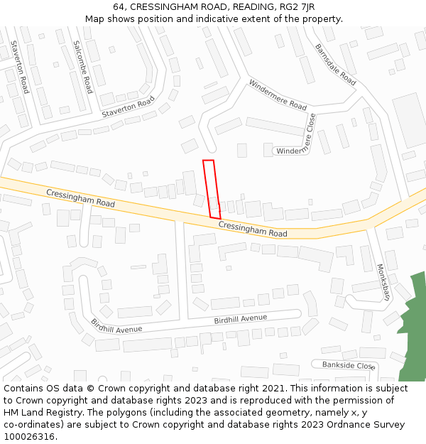 64, CRESSINGHAM ROAD, READING, RG2 7JR: Location map and indicative extent of plot