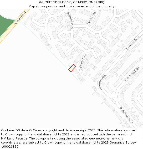 64, DEFENDER DRIVE, GRIMSBY, DN37 9PQ: Location map and indicative extent of plot