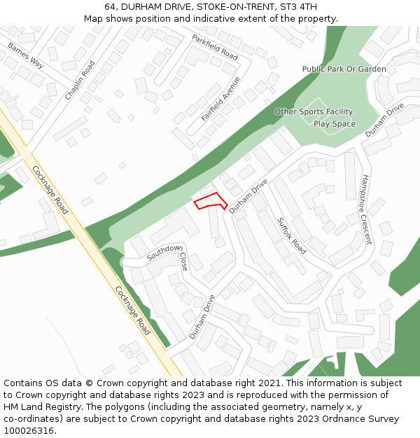 64, DURHAM DRIVE, STOKE-ON-TRENT, ST3 4TH: Location map and indicative extent of plot