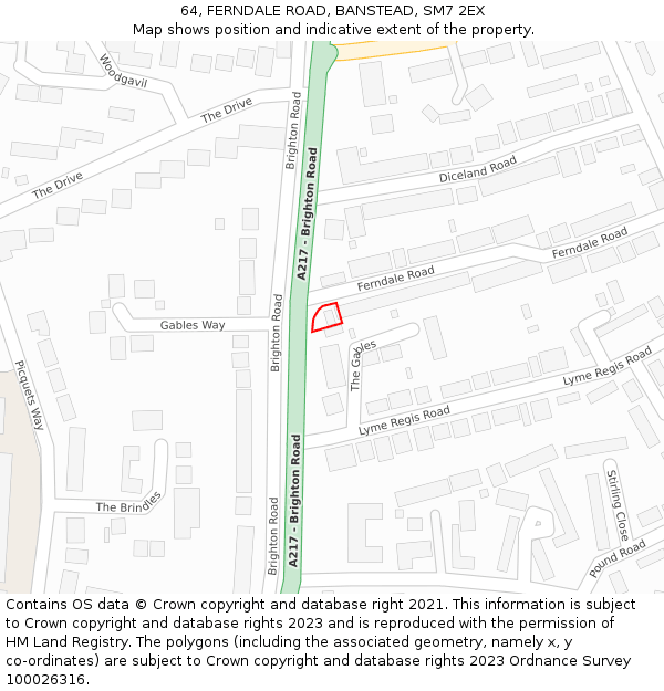 64, FERNDALE ROAD, BANSTEAD, SM7 2EX: Location map and indicative extent of plot