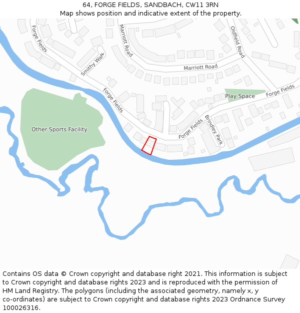 64, FORGE FIELDS, SANDBACH, CW11 3RN: Location map and indicative extent of plot