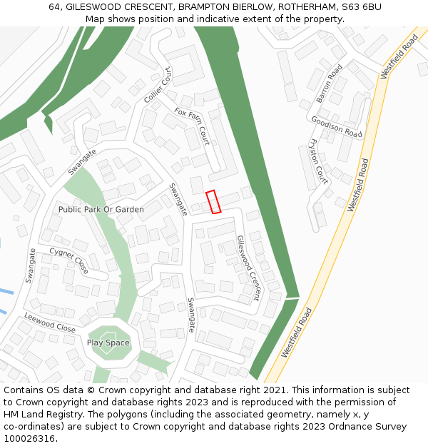 64, GILESWOOD CRESCENT, BRAMPTON BIERLOW, ROTHERHAM, S63 6BU: Location map and indicative extent of plot