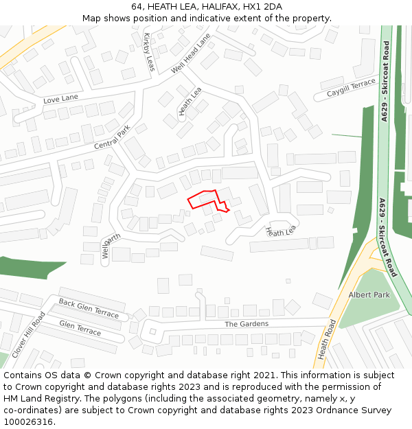 64, HEATH LEA, HALIFAX, HX1 2DA: Location map and indicative extent of plot