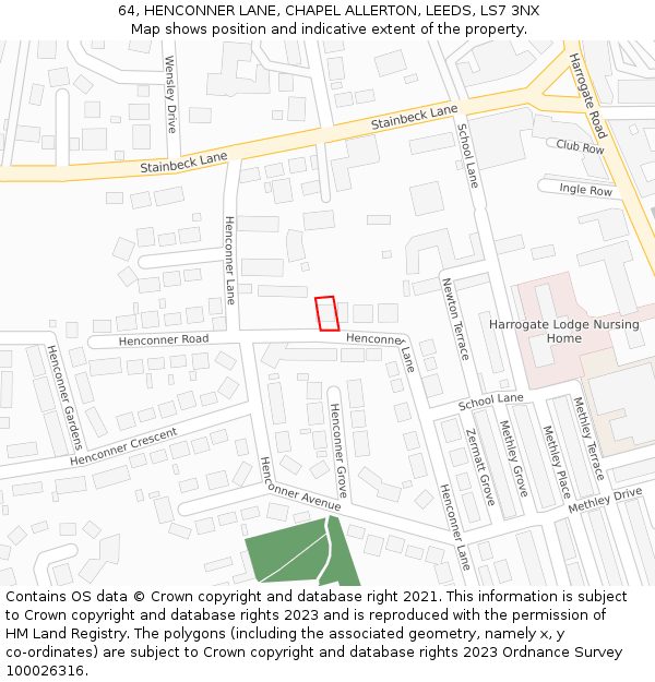 64, HENCONNER LANE, CHAPEL ALLERTON, LEEDS, LS7 3NX: Location map and indicative extent of plot