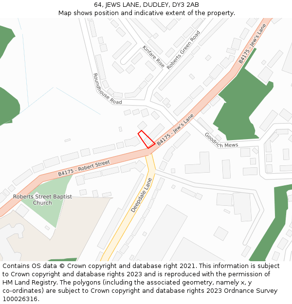 64, JEWS LANE, DUDLEY, DY3 2AB: Location map and indicative extent of plot