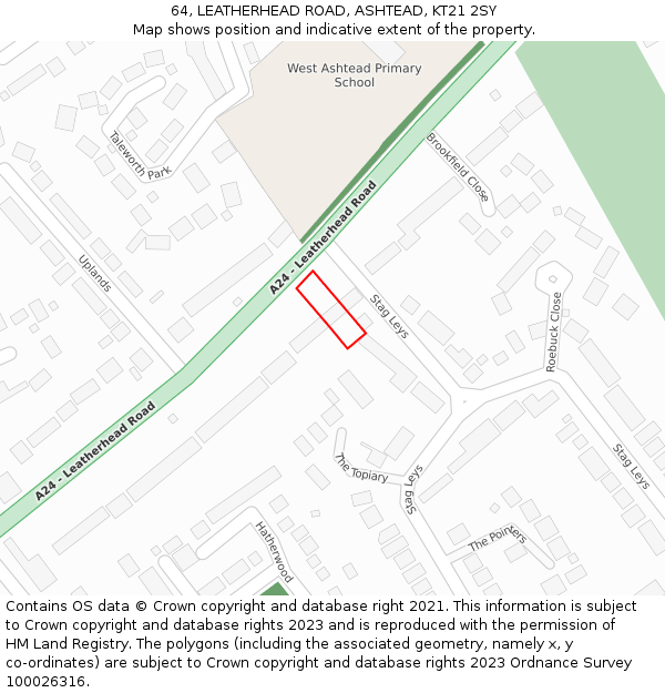 64, LEATHERHEAD ROAD, ASHTEAD, KT21 2SY: Location map and indicative extent of plot