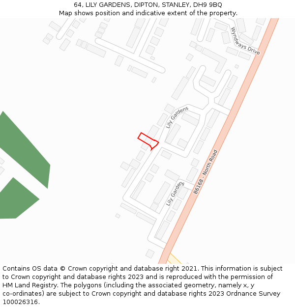 64, LILY GARDENS, DIPTON, STANLEY, DH9 9BQ: Location map and indicative extent of plot