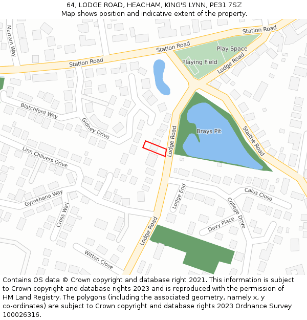 64, LODGE ROAD, HEACHAM, KING'S LYNN, PE31 7SZ: Location map and indicative extent of plot