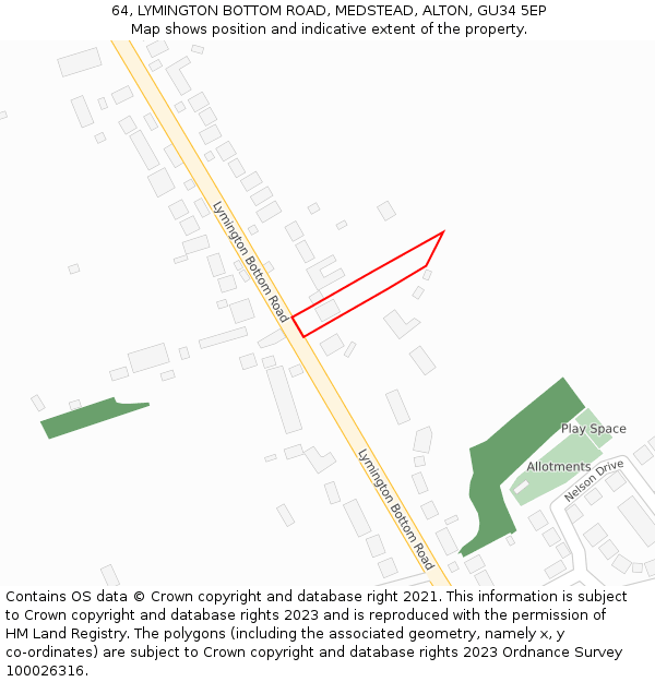 64, LYMINGTON BOTTOM ROAD, MEDSTEAD, ALTON, GU34 5EP: Location map and indicative extent of plot