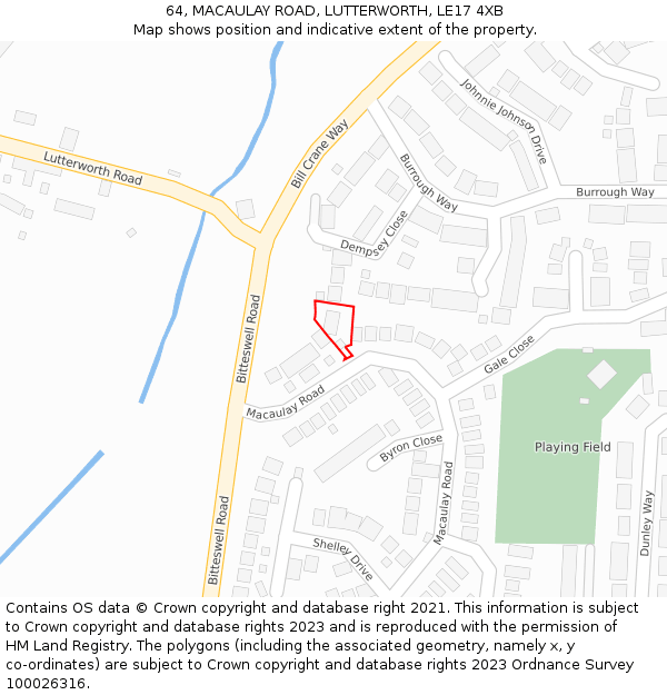 64, MACAULAY ROAD, LUTTERWORTH, LE17 4XB: Location map and indicative extent of plot