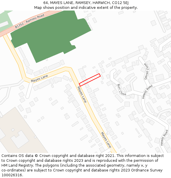 64, MAYES LANE, RAMSEY, HARWICH, CO12 5EJ: Location map and indicative extent of plot