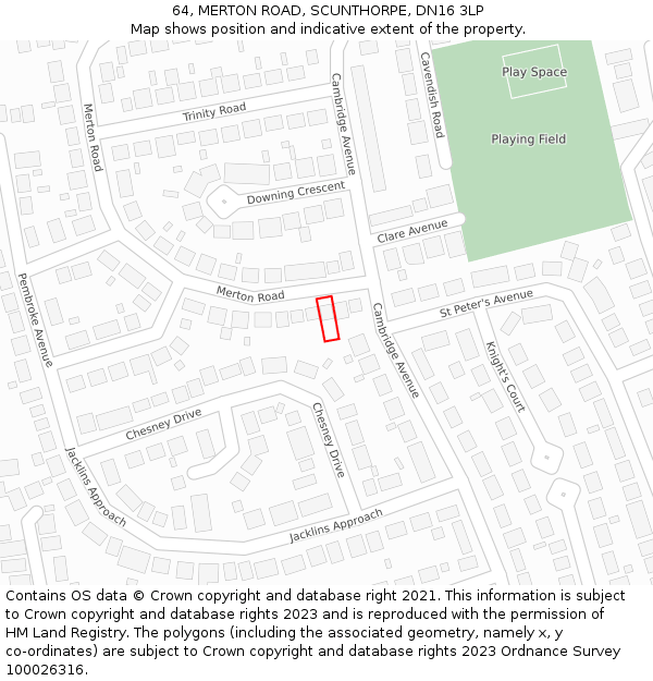 64, MERTON ROAD, SCUNTHORPE, DN16 3LP: Location map and indicative extent of plot